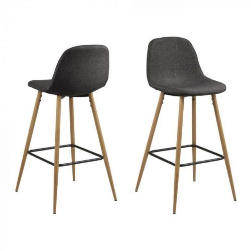 Čierna barová stolička s kovovým podnožím v dekore dubu Actona Wilma