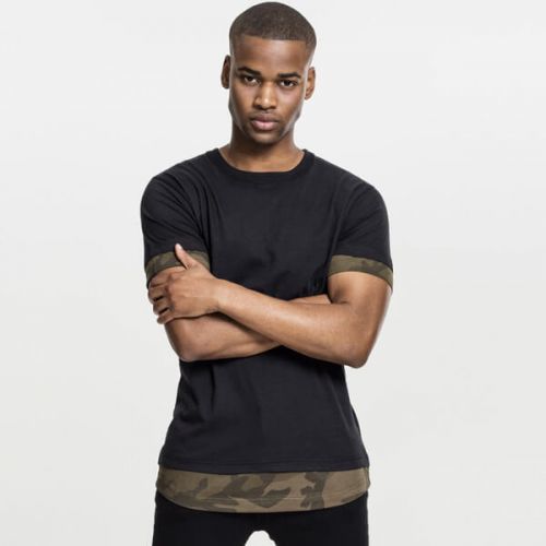 Urban Classics Long Shaped Camo Inset Tee black/olive camo - S