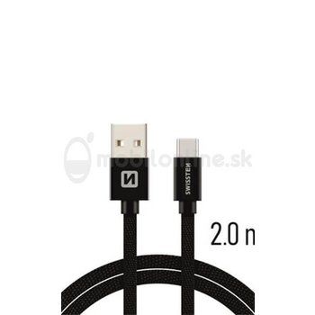 Swissten USB-C Kábel opletený, Quick charge, 3A, 2m čierny