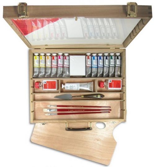 LUKAS Olejové farby STUDIO 12x37ml, drevený kufrík - sada s príslušenstvom - súprava - 444 ml