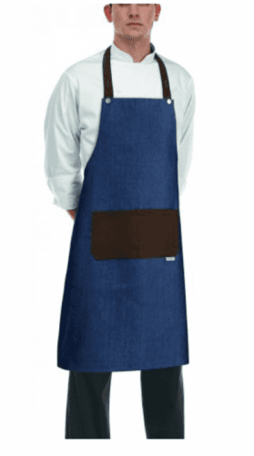 EGOCHEF Kuchárska zástera ku krku s vreckom - ROCK- Jeans Brown