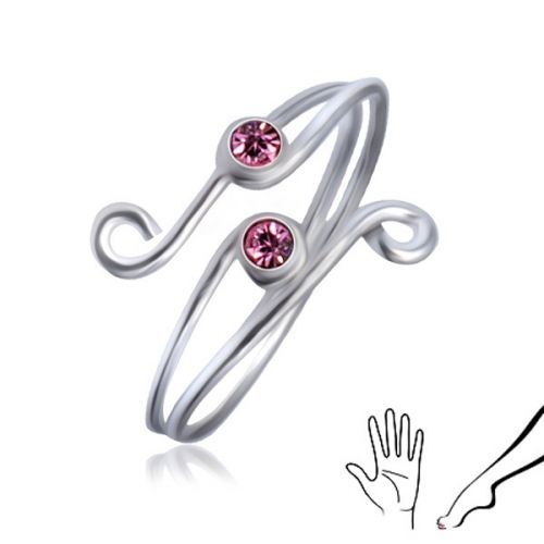 Zdvojený prstienok zo striebra 925 - dva ružové zirkóny so slučkami