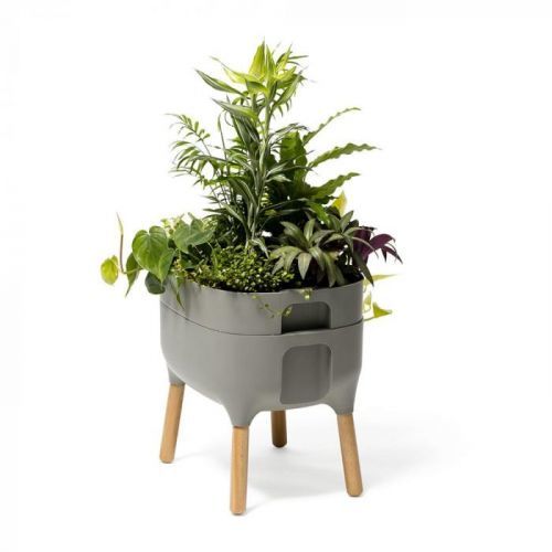 Sivá pestovateľská nádoba Plastia Low Urbalive, výška 48 cm