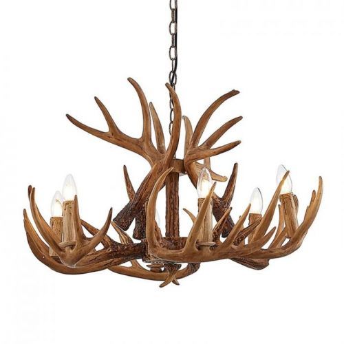 Lindby Fibi závesná lampa, parožie, hnedá