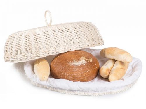 Chlebník oválny bielený prútený s látkou Mochila IV.