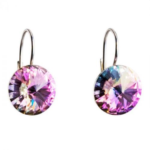 Strieborné náušnice visiace s krištáľmi Swarovski fialové okrúhle 31106.5