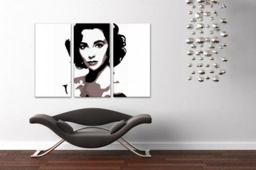 Ručne maľovaný POP Art obraz Elizabeth Taylor 3 dielny  et2