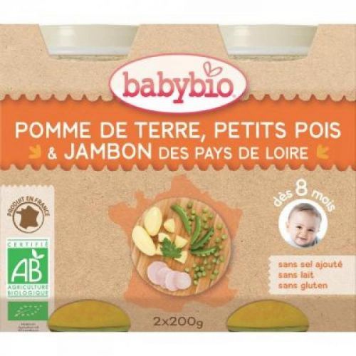 BABYBIO menu zemiaky a hrášok so šunkou 2x200 g