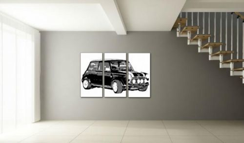 Ručne maľovaný POP Art obraz MINI COOPER 3 dielny  mini