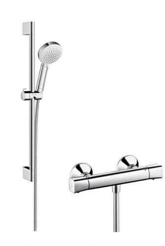 Hansgrohe Ecostat Universal + Crometa 100 - sprchová súprava Crometta 100 Vario + sprchová batéria nástenná termostatická 27030400