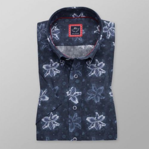 Pánska košeľa slim fit tmavo modrá s kvetinovým vzorom 11729
