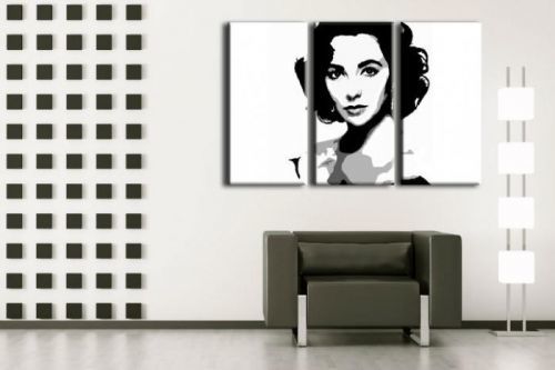 Ručne maľovaný POP Art obraz Elizabhet Taylor 3 dielny  et