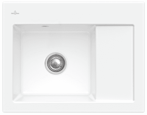 Villeroy & Boch SUBWAY : keramický drez, umývadlo vľavo, 650x510mm pre 1-otvorovú batériu, biela Alpin CeramicPlus, 331201R1