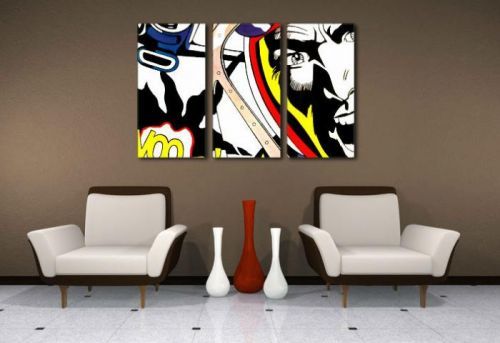 Ručne maľovaný POP Art obraz LICHTENSTEIN 3 dielny  li