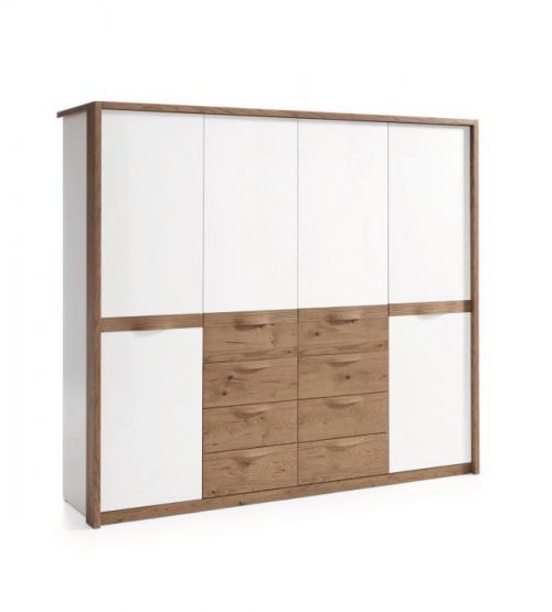TARANKO Como CM-4D šatníková skriňa biely vysoký lesk / dub Como