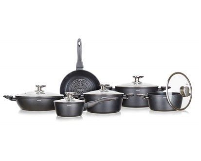 BANQUET Sada nádobí s nepřilnavým povrchem DIAMON Matte Grey, 11 ks