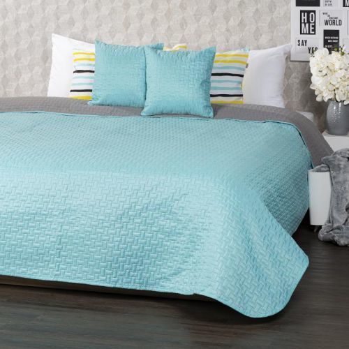 4Home Prehoz na posteľ Doubleface tyrkysová/sivá, 220 x 240 cm, 2 ks 40 x 40 cm