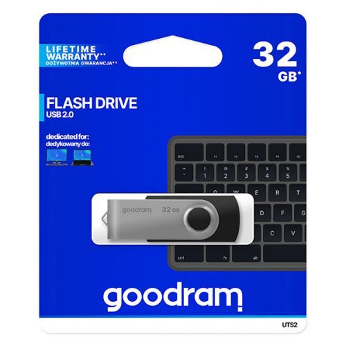 Goodram USB flash disk, 2.0, 32GB, UTS2, čierny, UTS2-0320K0R11, podpora OS Win 7