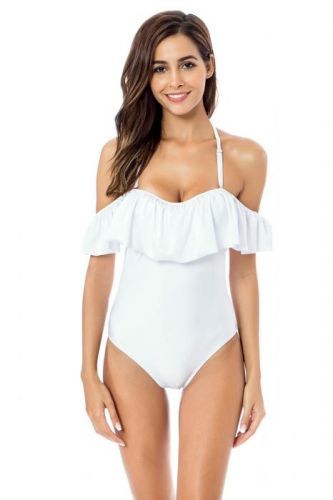 Biele vystužené plavky Off the Shoulder
