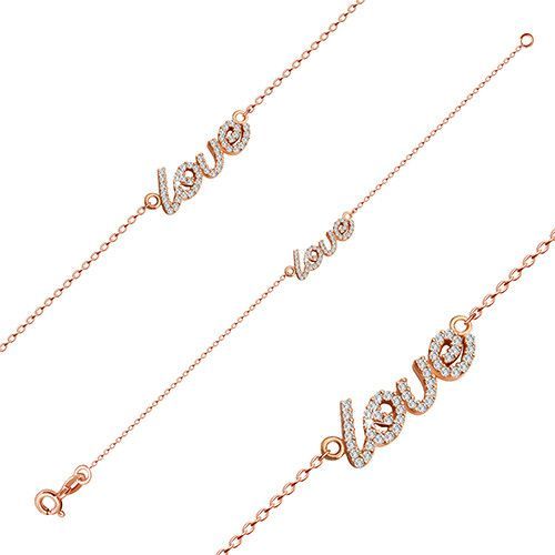 Strieborný 925 náramok v medenej farbe - nápis 