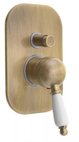 SAPHO - KIRKÉ WHITE podomietková sprchová batéria, 2 výstupy, biela páčka, bronz (KI42BB)