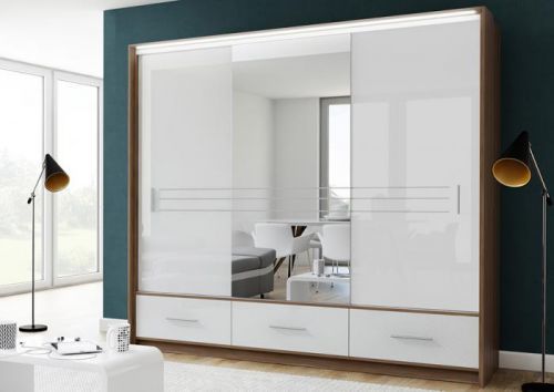 ArtStol Šatníková skriňa AMSTERDAM 250 L Farba: slivka / biely lesk / sklo