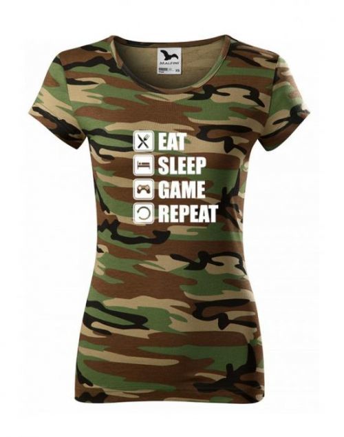 Dámske Geek/hráčske triko EAT, SLEEP, GAME, REPEAT - dokonalý darček