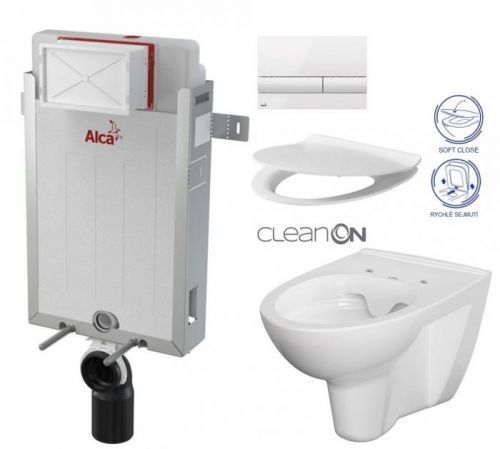 /SET/ALCAPLAST - SET Renovmodul - predstenový inštalačný systém + tlačidlo M1710 + WC CERSANIT CLEANON Parva + SEDADLO (AM115/1000 M1710 PA2)