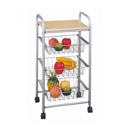 Pojízdný regál s drátěnými košíky CAMPO buk Tempo Kondela