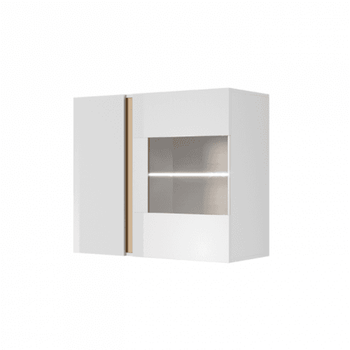 Závěsná vitrína 96 CITY bílá / dub grandson / bílý lesk Tempo Kondela