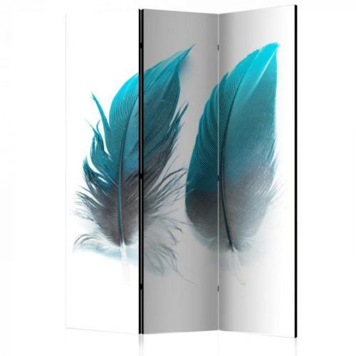Paraván Blue Feathers Dekorhome 135x172 cm (3-dílný)