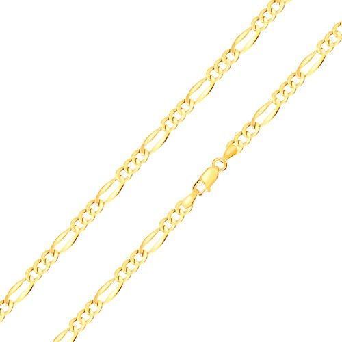 Retiazka zo žltého zlata 585 - tri oválne očká, podlhovasté očko, rozšírené okraje, 550 mm