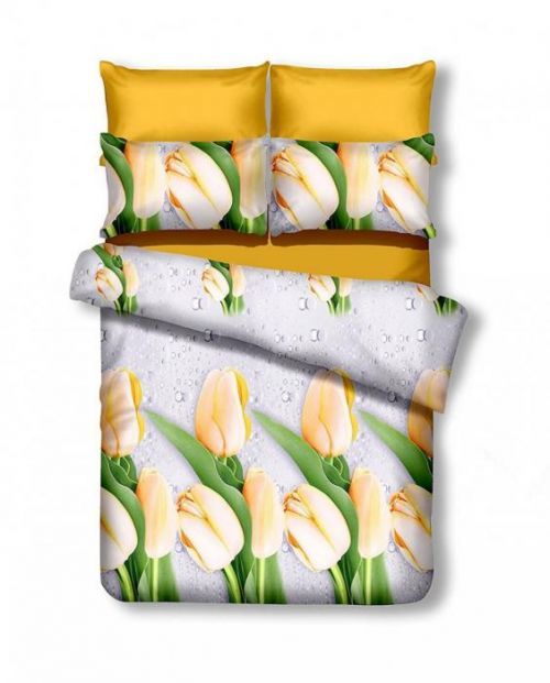Oboustranné povlečení z mikrovlákna DecoKing Tulip bílo-žluté