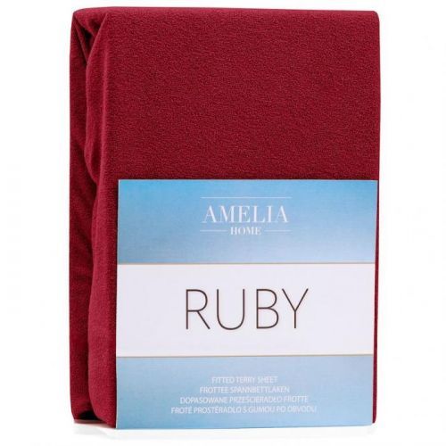 Froté prostěradlo s gumou AmeliaHome Ruby tmavě červené