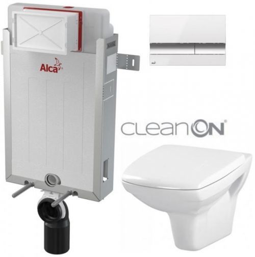 /SET/ALCAPLAST - SET Renovmodul - předstěnový instalační systém + tlačítko M1720-1 + WC CERSANIT CLEANON CARINA + SEDÁTKO (AM115/1000 M1720-1 CA1)