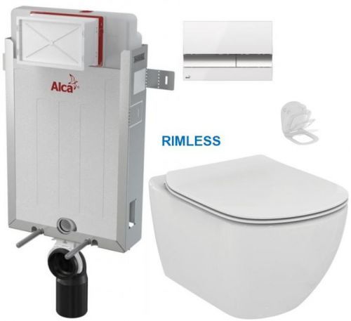 /SET - SET Renovmodul - předstěnový instalační systém + tlačítko M1720-1 + WC TESI RIMLESS (AM115/1000 M1720-1 TE2)