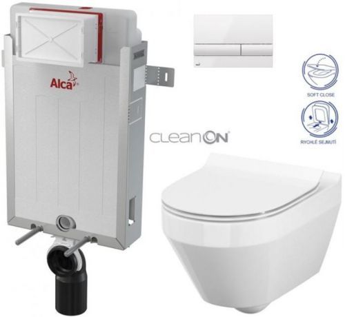 /SET/ALCAPLAST - SET Renovmodul - předstěnový instalační systém + tlačítko M1710 + WC CERSANIT CLEANON CREA OVÁL + SEDÁTKO (AM115/1000 M1710 CR1)