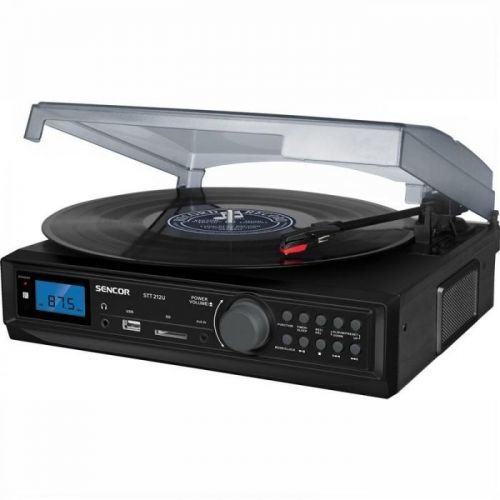Gramofón Sencor STT 212U čierny... Gramofon, 33/45/78 rpm, Bluetooth, digitální tuner FM/AM, slot pro SD karty, USB, vstup AUX, funkce Autostop, integ