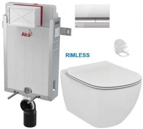 /SET - SET Renovmodul - předstěnový instalační systém + tlačítko M1721 + WC TESI RIMLESS (AM115/1000 M1721 TE2)