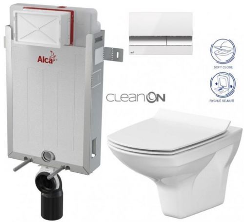/SET/ALCAPLAST - SET Renovmodul - předstěnový instalační systém + tlačítko M1720-1 + WC CERSANIT CLEANON CARINA + SEDÁTKO (AM115/1000 M1720-1 CA3)