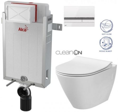/SET/ALCAPLAST - SET Renovmodul - předstěnový instalační systém + tlačítko M1720-1 + WC CERSANIT CLEANON CITY +SEDÁTKO (AM115/1000 M1720-1 CI1)