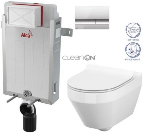/SET/ALCAPLAST - SET Renovmodul - předstěnový instalační systém + tlačítko M1721 + WC CERSANIT CLEANON CREA OVÁL + SEDÁTKO (AM115/1000 M1721 CR1)