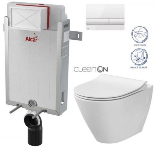 /SET/ALCAPLAST - SET Renovmodul - předstěnový instalační systém + tlačítko M1710 + WC CERSANIT CLEANON CITY + SEDÁTKO (AM115/1000 M1710 CI1)