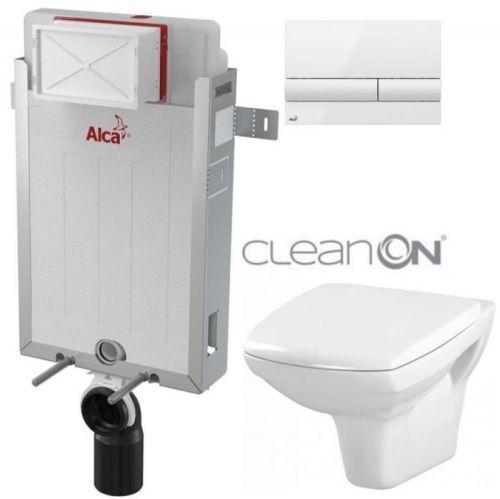/SET/ALCAPLAST - SET Renovmodul - předstěnový instalační systém + tlačítko M1710 + WC CERSANIT CLEANON CARINA + SEDÁTKO (AM115/1000 M1710 CA1)
