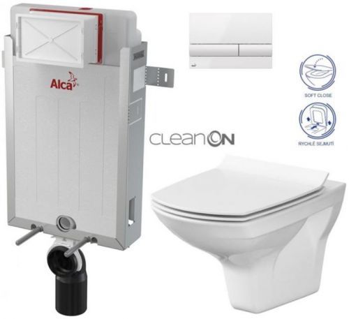 /SET/ALCAPLAST - SET Renovmodul - předstěnový instalační systém + tlačítko M1710 + WC CERSANIT CLEANON CARINA + SEDÁTKO (AM115/1000 M1710 CA3)