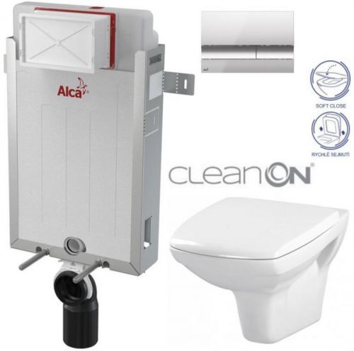 /SET/ALCAPLAST - SET Renovmodul - předstěnový instalační systém + tlačítko M1721 + WC CERSANIT CLEANON CARINA + SEDÁTKO (AM115/1000 M1721 CA2)