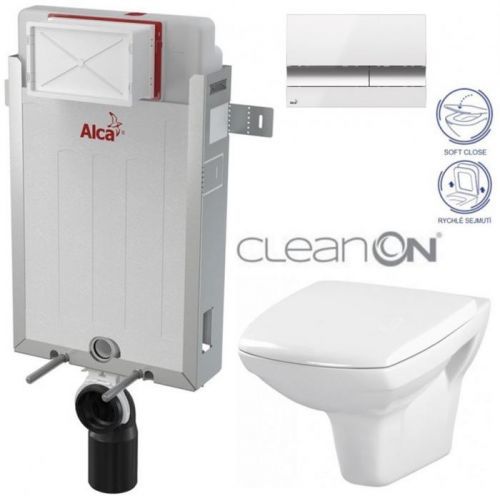 /SET/ALCAPLAST - SET Renovmodul - předstěnový instalační systém + tlačítko M1720-1 + WC CERSANIT CLEANON CARINA + SEDÁTKO (AM115/1000 M1720-1 CA2)