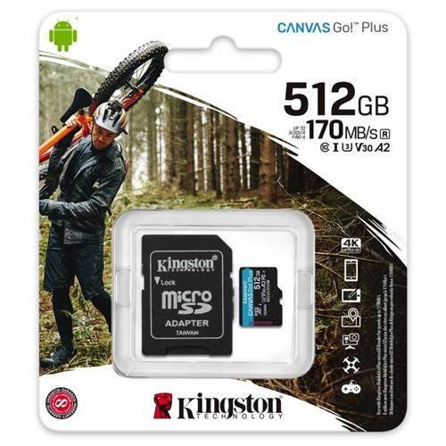 512GB microSDXC Kingston Canvas Go! Plus A2 U3 V30 170MB/s + adaptér SDCG3/512GB
