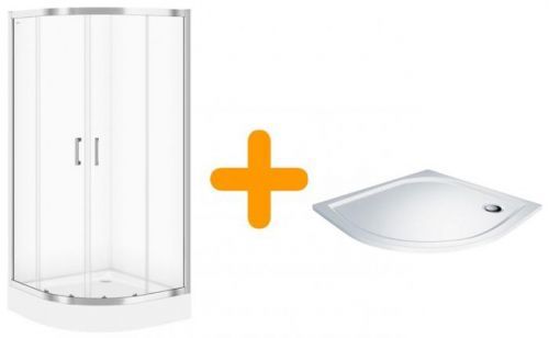 /SET/CERSANIT - SPRCHOVÝ KOUT ČTVRTKRUH 90x90 TRANSPARENT SKLO + VANIČKA (S158-005-SET1)