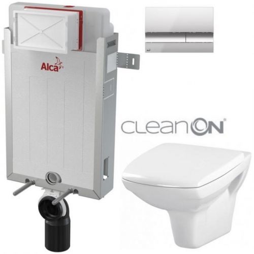 /SET/ALCAPLAST - SET Renovmodul - předstěnový instalační systém + tlačítko M1721 + WC CERSANIT CLEANON CARINA + SEDÁTKO (AM115/1000 M1721 CA1)